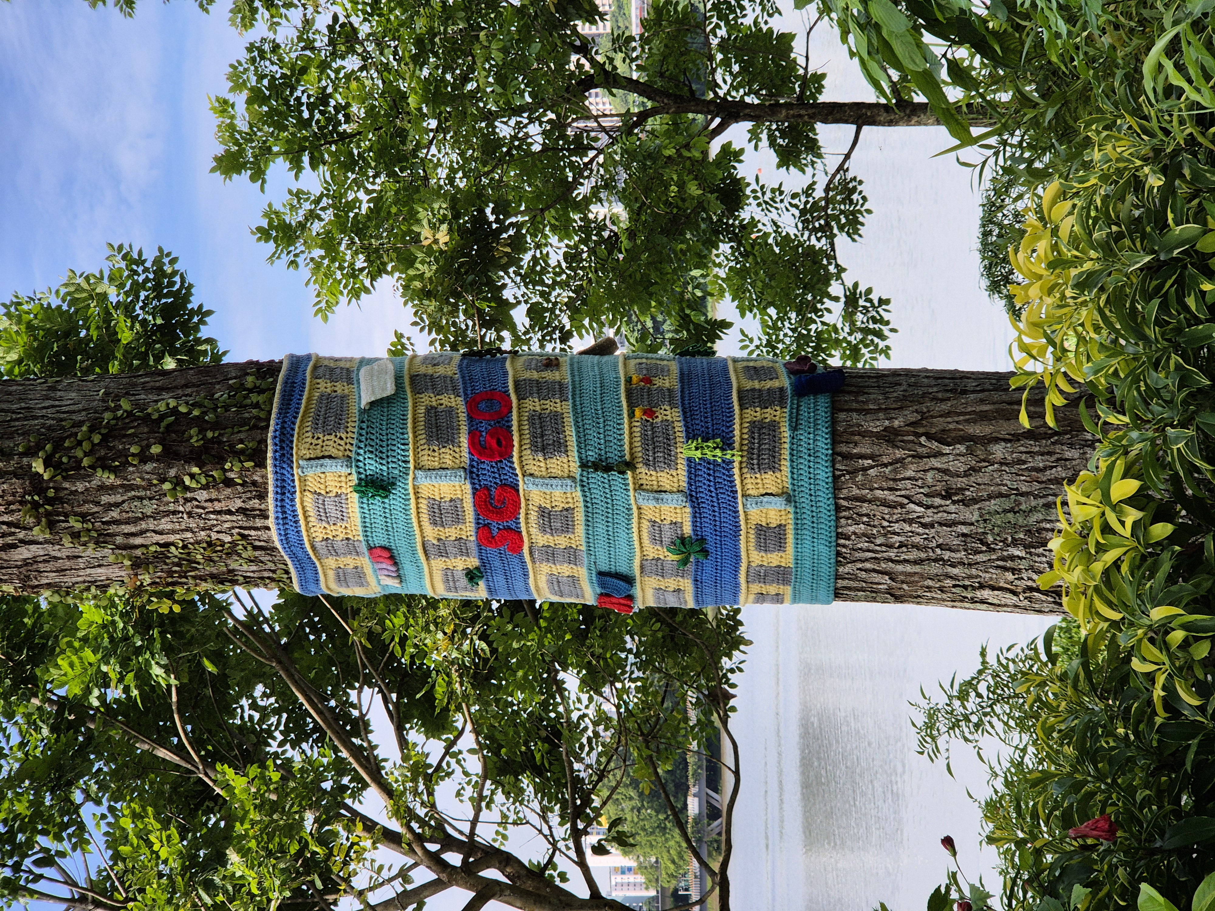 Crocheted HDB block panel, from the Present segment of the SG60 installation.